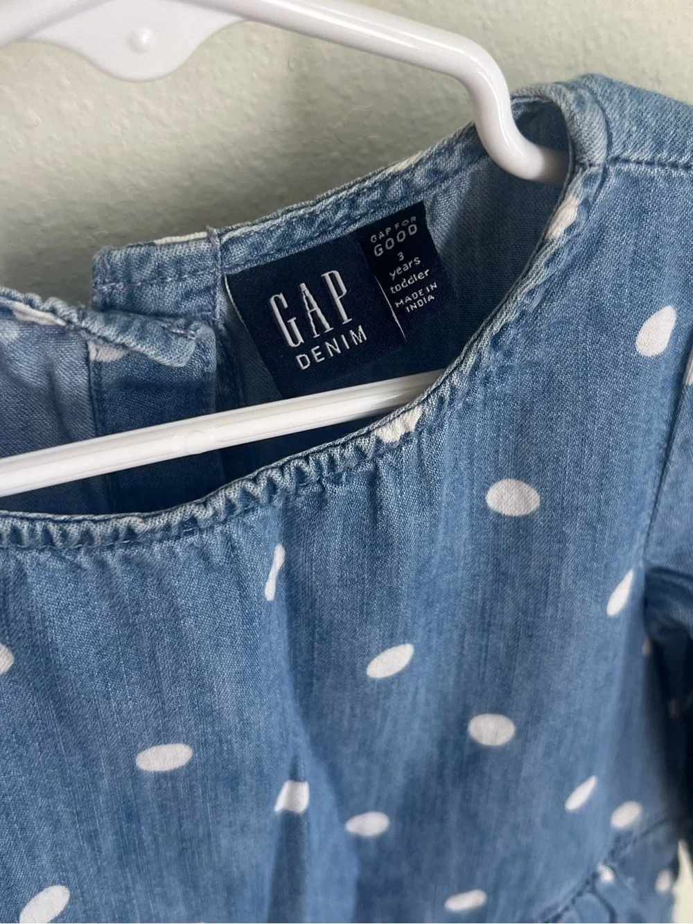GAP Blue Denim Polka Dot Long-Sleeve Dress